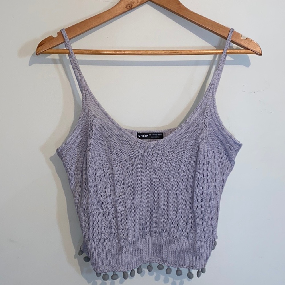 NEW Pompom Trim Ribbed Knit Top